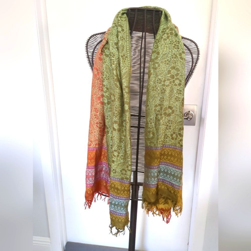 Color block colorful green yellow red floral pattern luxury rectangle scarf